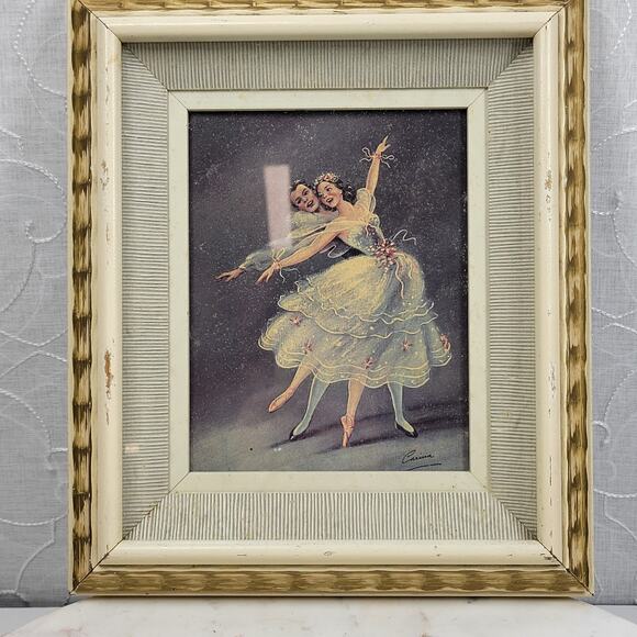 Vtg Carina Ballet Lithograph 11" Handmade Shadow Box Wood Frame Gold Accents MCM - Picture 5 of 16